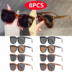 8pcs Oversize Sunglasses Sets Women Rectangular Frame UV Resistant Luxury Square Retro Style Personalized Glasses Unisex