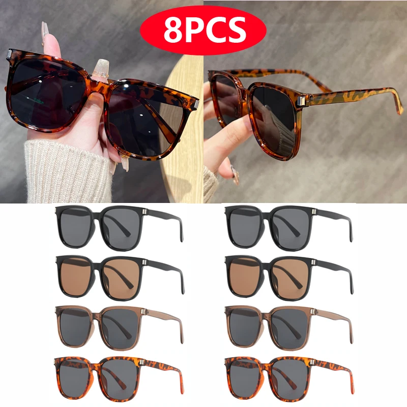 8pcs Rectangular Frame UV Resistant Oversize Sunglasses Set Women Luxury Square Retro Style Personalized Glasses Unisex