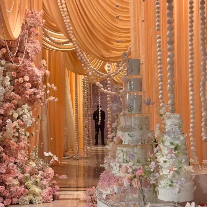 

Модные белые круглые цепочки из пенопластовых шариков для декораций на свадебной регистрации, культурных мероприятий, витрин и выставок