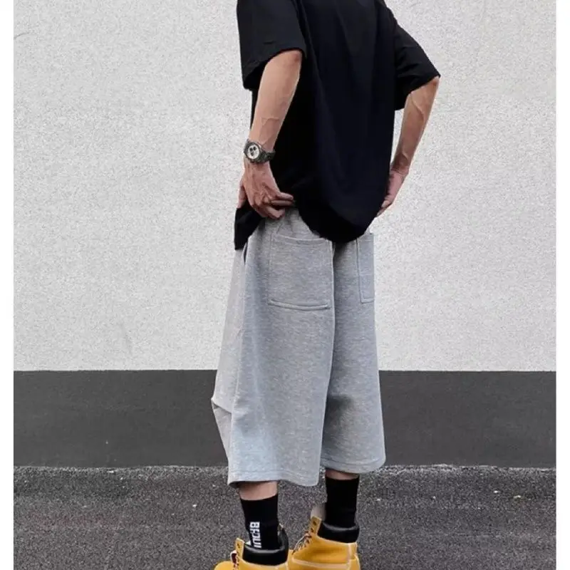 Men's Sports Style Solid Color Boys Summer Shorts Unisex Sweatpants Mini Pants Wide Leg Casual Bottom Male Calf-length Trousers