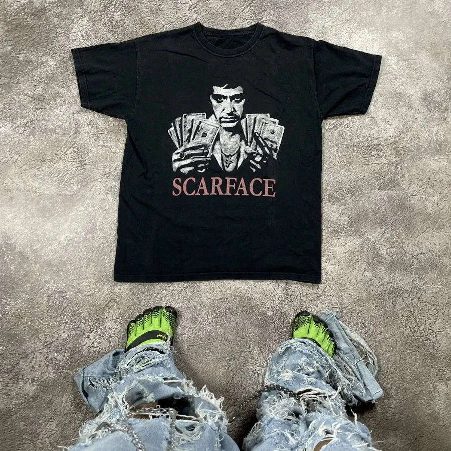 Vintage 90s Scarface Graphic Tee Single Stitch Faded Black Oversized Punk Hip Hop T-Shirt Streetwear Oversized Loose Casual