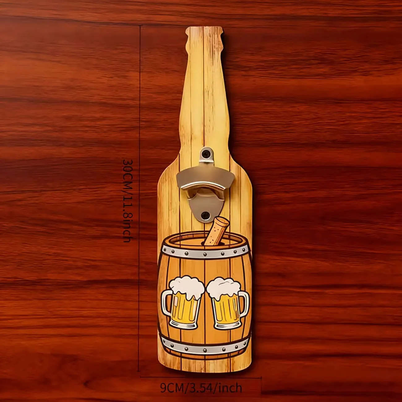 Vintage Beer Bottle Shaped Wooden Opener, Cartoon Cowboy Holding Beer Mug Pattern Wood Accessory for Indoor Bar Wall Decoration