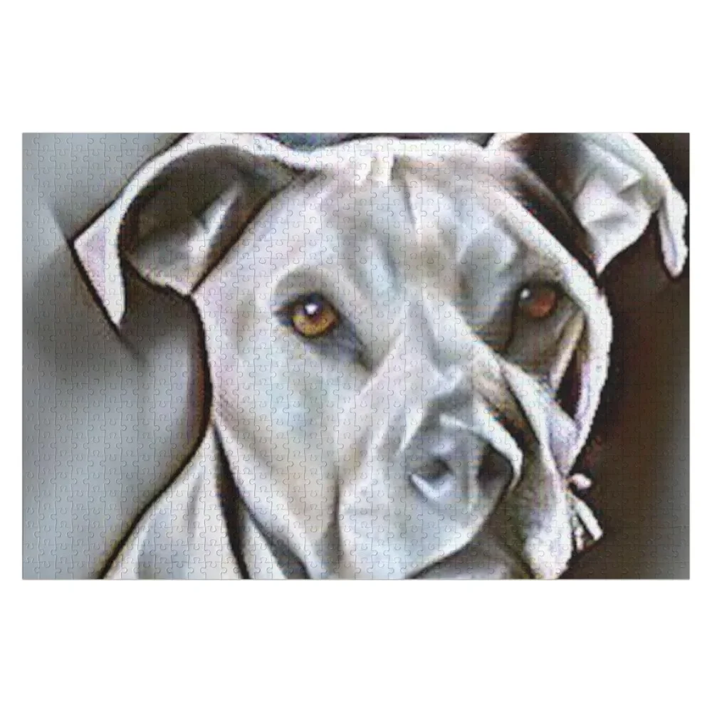 

Pit Bull Painting - beautiful painting of a gentle pit bull dog Jigsaw Puzzle Personalized Wooden Name Customized Picture Puzzle