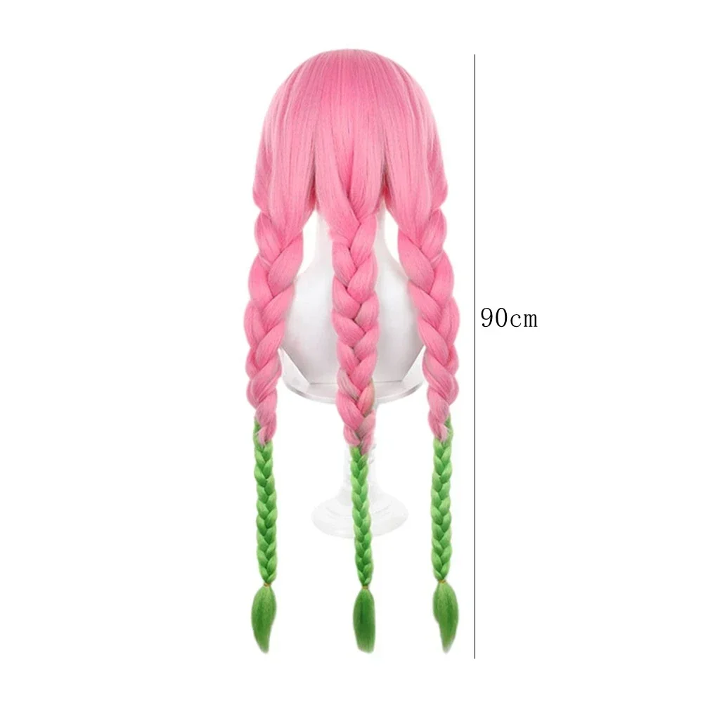 Anime Kimetsu No Yaiba Kanroji Mitsuri Cosplay Wigs Pink Green Gradient Synthetic Hair Party Festival Carnival