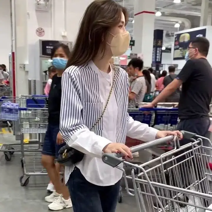 

Fashionable Round Neck Cotton Stripe Long-sleeved Spring And Autumn Pullover Versatile Loose Outer Shirt Inner