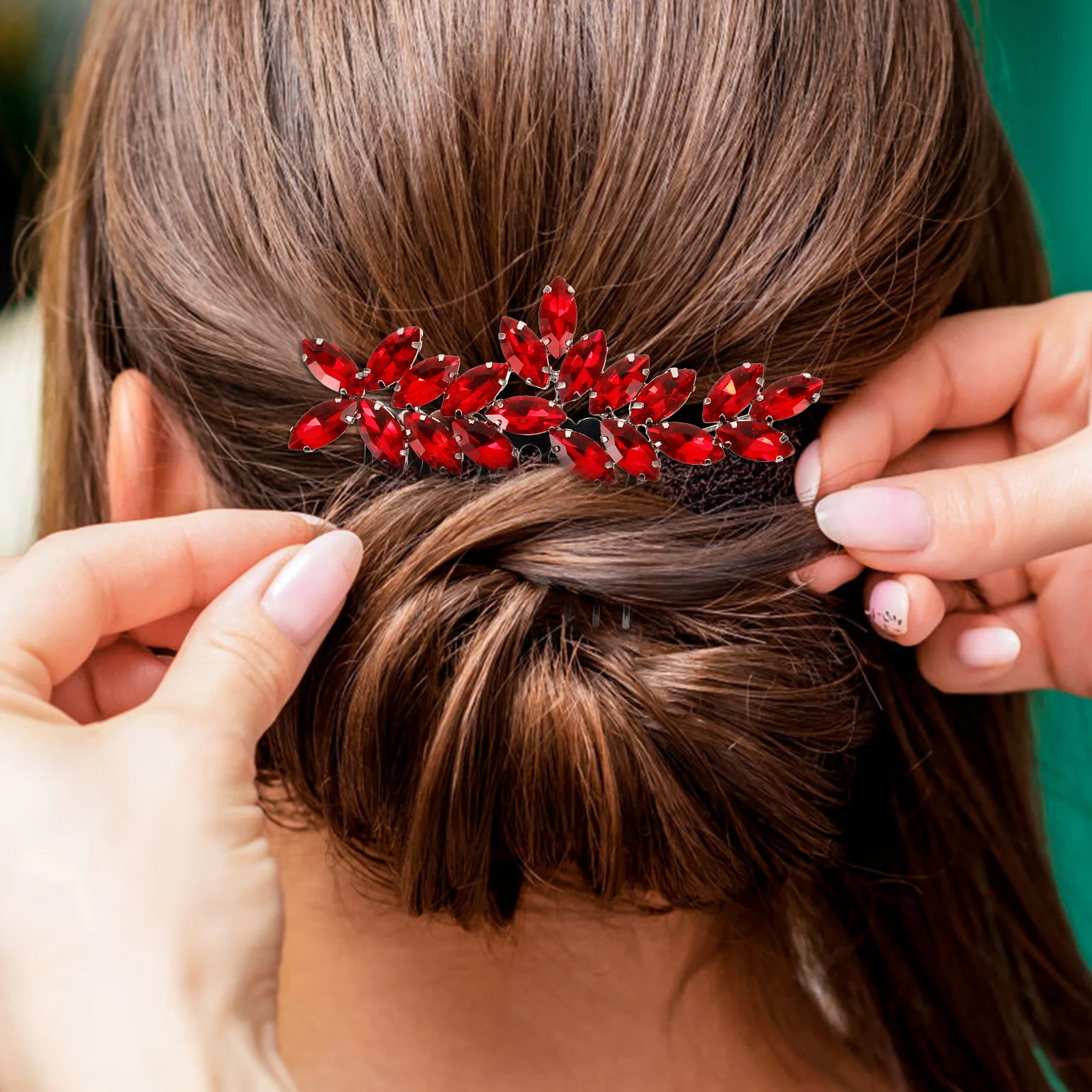 

Wedding Hair Accessories Bridal Comb Rhinestone Decorative Combs Women Hair Side Bling Diamond For Wedding Hairstyle DIY Red