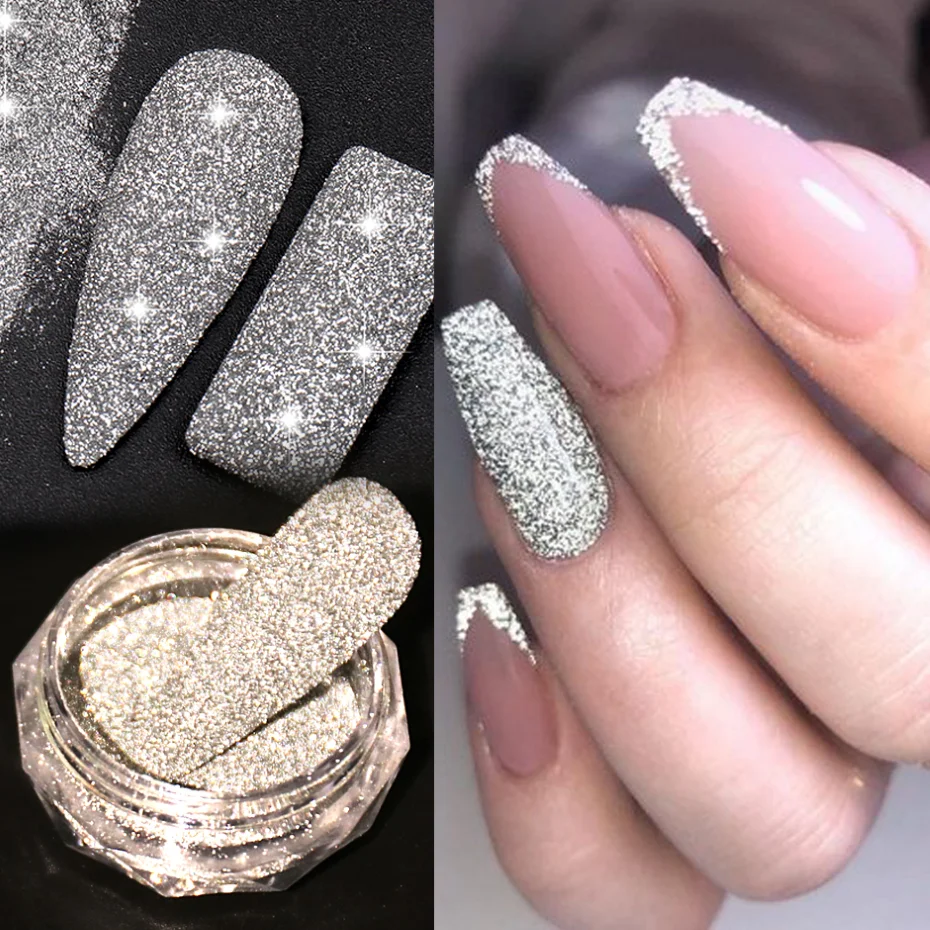 Odblaskowe paznokcie z brokatem chromowane artystyczne pigmenty srebrne błyszczące brokatowe diamentowe dekoracje manicure holograficzne materiały pyłowe SAS52