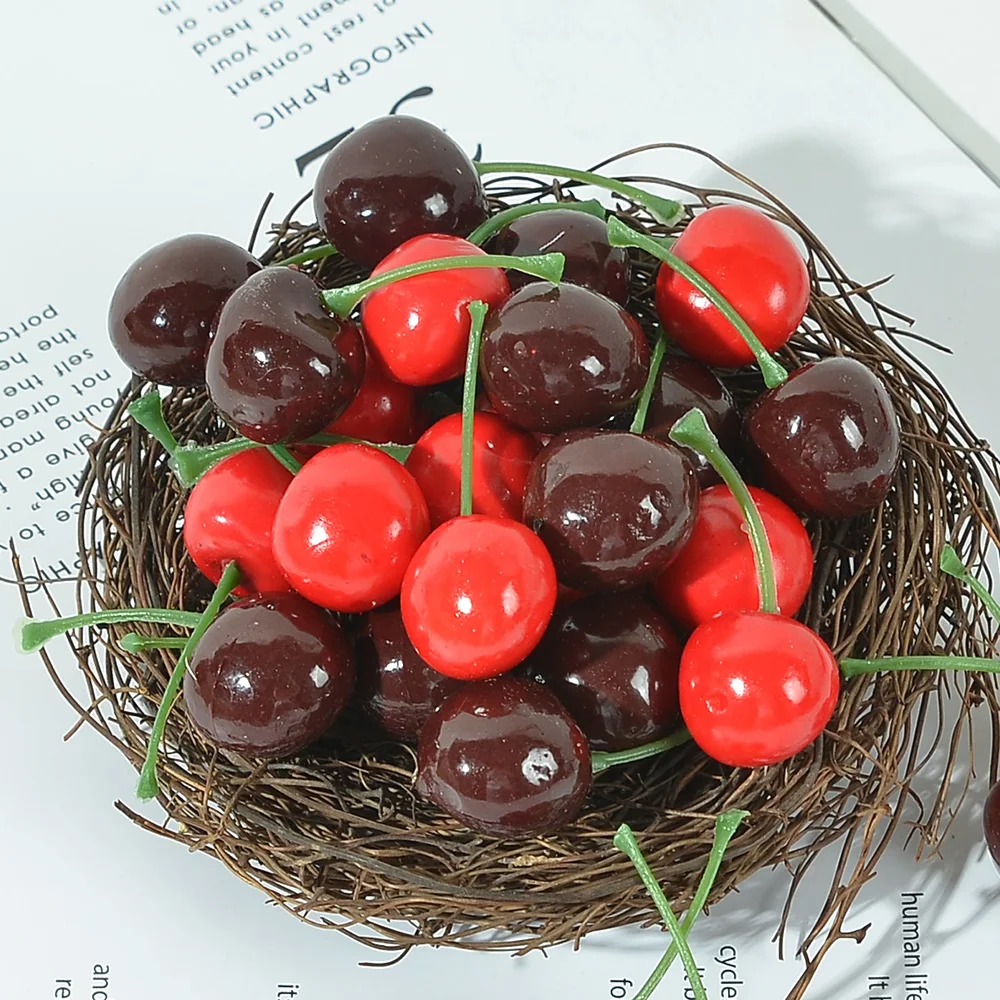 20/100pcs Mini Artificial Simulation Fruit Cherry Foam Plastic  Fake Cherries Decorations For Party  Home Kitchen Cabinet Decor