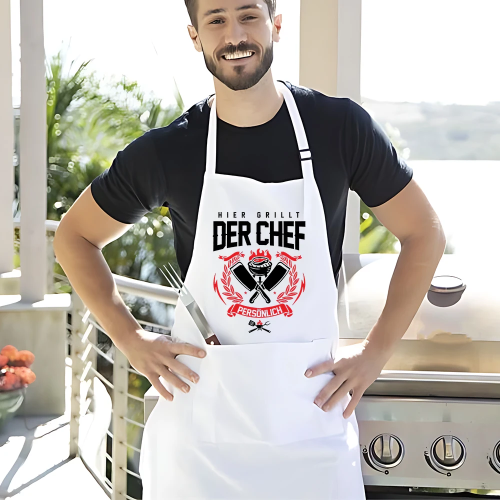 Here The Chef Grills Personally Printed Men Barbecue Apron Hier Grillt Der Chef Personal Funny Aprons Gift for Men Dad Grandpa