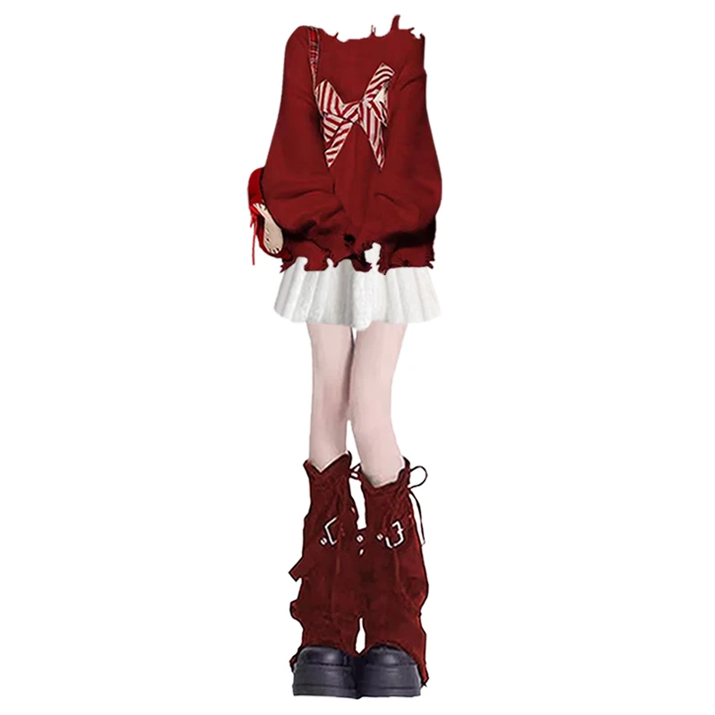 Cisas Aosphere Faion مجموعة المرأة شتاء جديد الأحمر القوس عقدة محبوك سترة الدكتور قطعتين مجموعة طويلة Sve جولة Ne