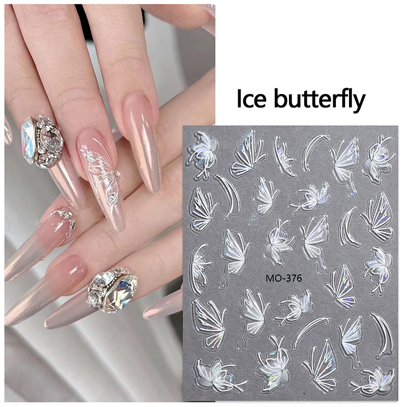 5D Glitter Butterfly Nail Adesivos, Kawaii Aurora, Nail Art, Encantos Decorações, Decalques, DIY Manicure, Adesivo Slider, 1Pc