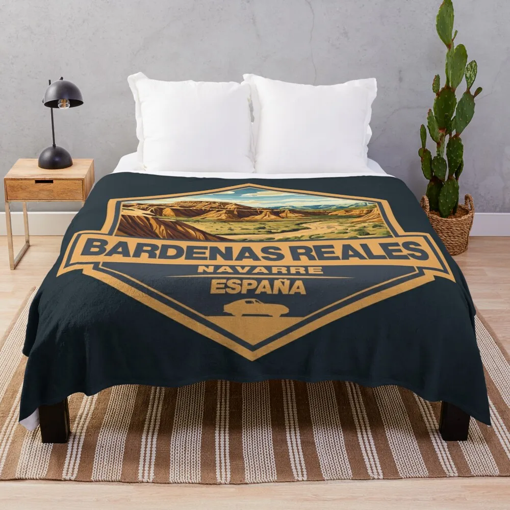 

Bardenas Reales Spain Travel Art Badge Throw Blanket Camping valentine gift ideas Blankets