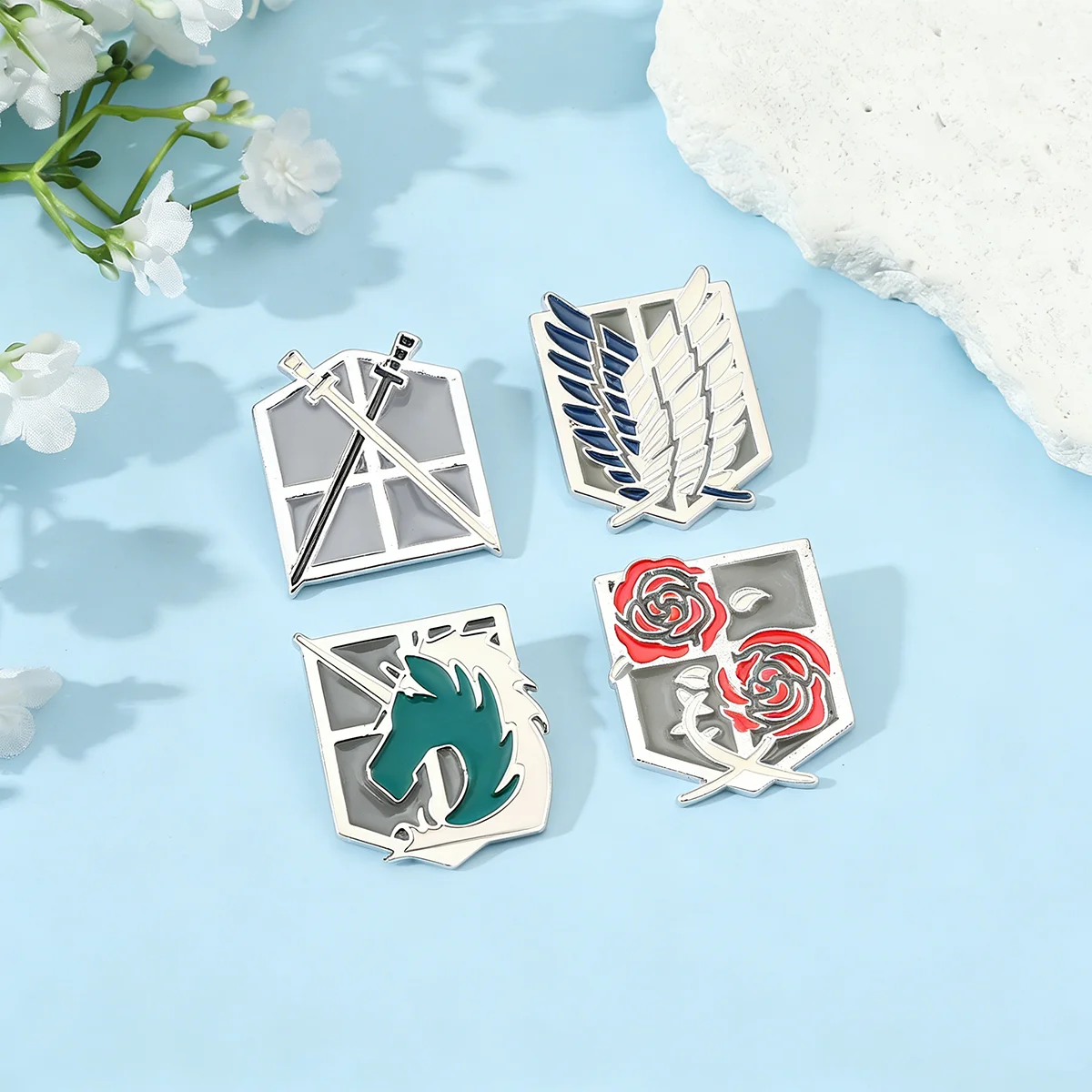 4Pcs/Set Anime Attack Titan Enamel Brooch Wings Of Freedom Scout Regiment Metal Badge Lapel Backpack Pin Clothing Jewelry Gifts
