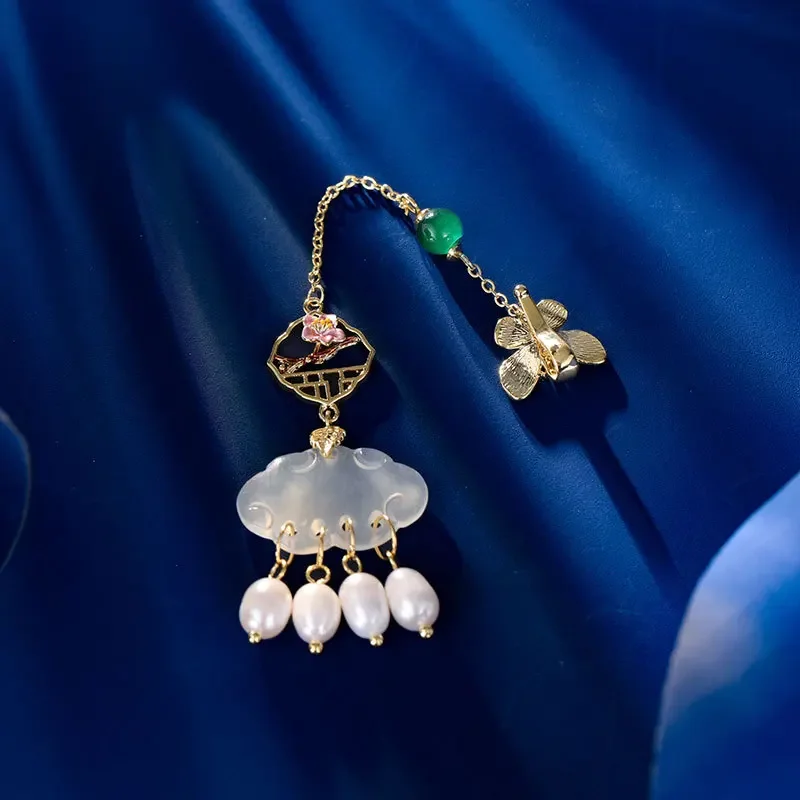 101, брошь с лацканами Cheongsam, кулон с кисточкой на груди, подвеска для аксессуаров для одежды Hanfu, жемчужный ретро-аксессуар