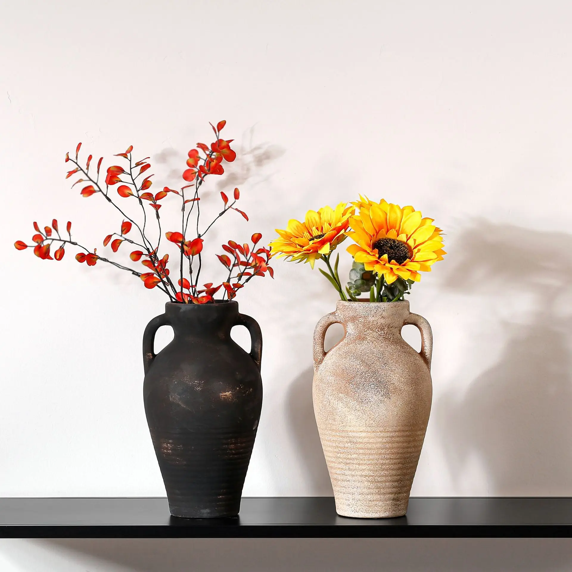 French vintage ceramic vase high-end wabi-sabi style vintage ornaments living room tabletop dried flower vases hydroponics