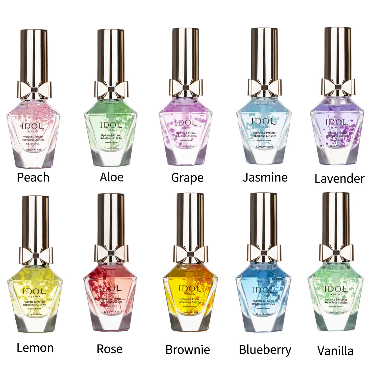 비타민 E와 호호바 오일이 함유된 아이돌 컬러 큐티클 오일 – 선택할 수 있는 12가지 향!