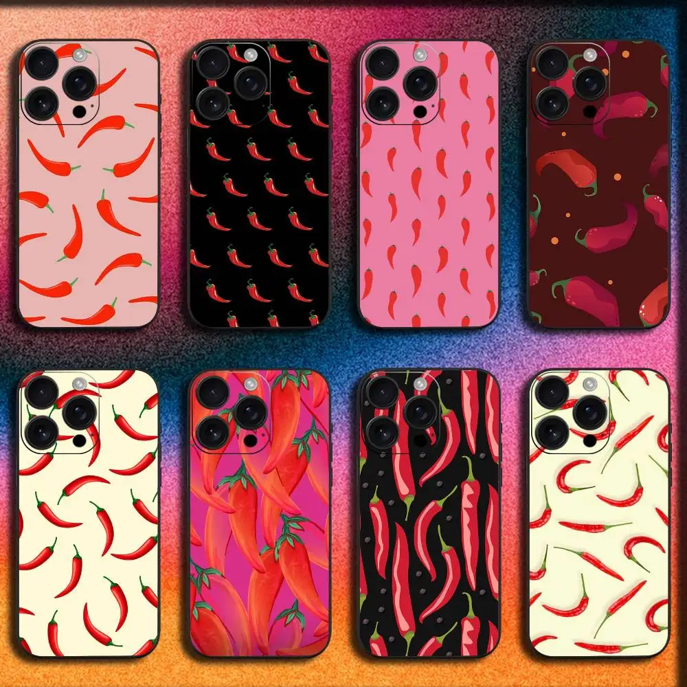 

Cute Chili Art Phone Case For iPhone 17,16,15,14,13,12,Pro,Max,Plus,E,SE4,Air,Mini Black Cover