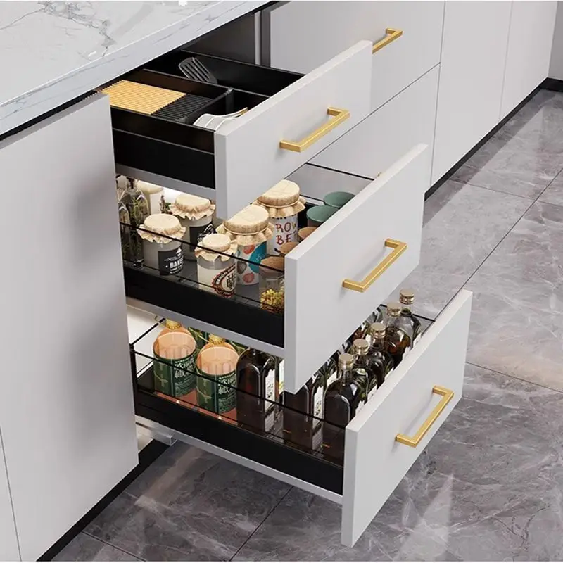 Kitchen Seasoning Basket Cabinet Multi-layer Drawer Pot Dish Rack Glass Black Crystal Tool Basket