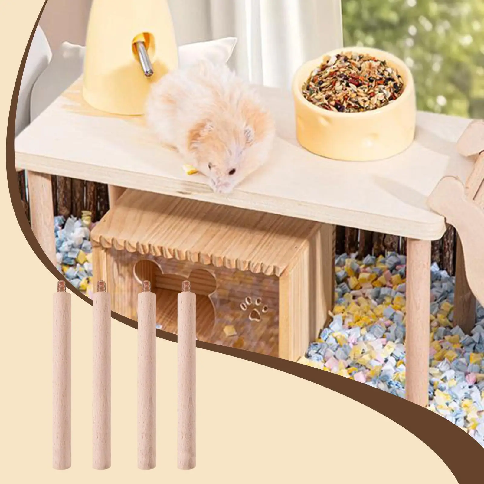 4 قطع من أرجل منصة الهامستر الخشبية متعددة الوظائف لأعمدة مخبأ بيت الحيوانات الأليفة