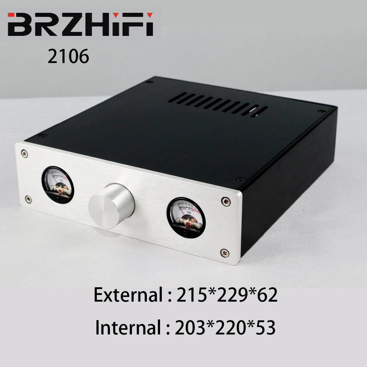 BRZHIFI Aluminum Enclosure amplifier chassis 2106 Ventilate Power Supply Box DIY Preamp knob Control durable Case with VU meter