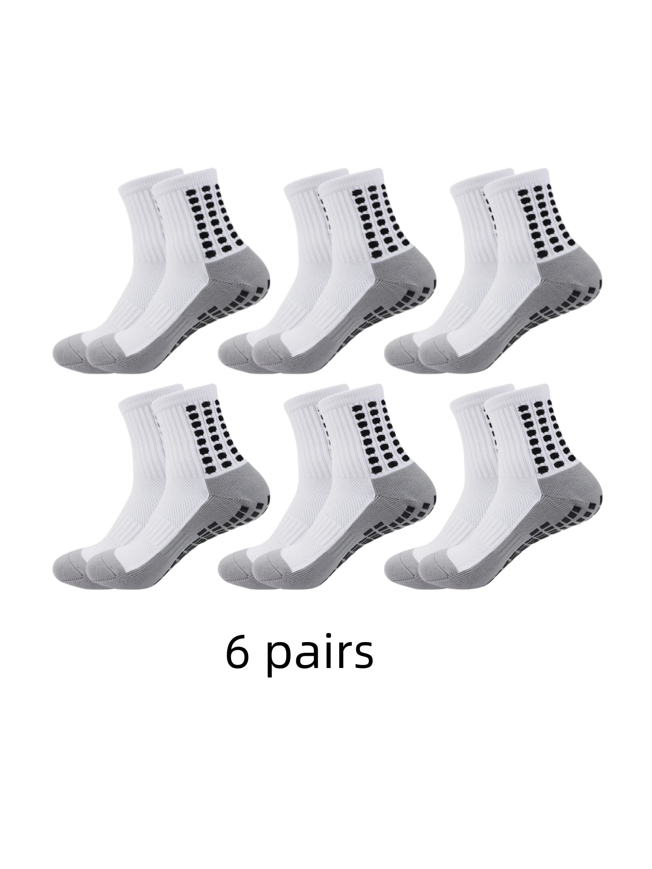 6 pairs of anti-skid classic gray football socks with adhesive points, breathable sports football socks