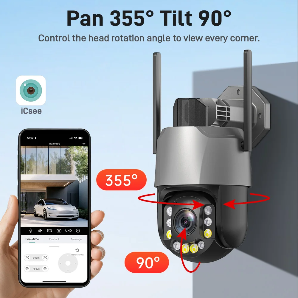 Icsee APP 4K 8MP 50X Zoom Full Color Wireless PTZ IP Dome Camera AI Humanoid Detection Home Security CCTV Monitor
