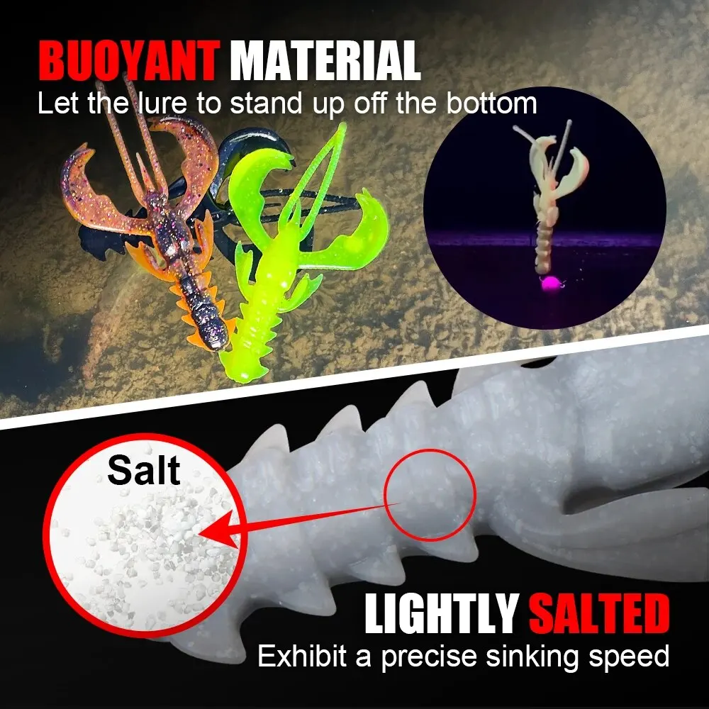 Spinpoler Agile Shrimp Soft Bait Fishing Lure TPR Floating Salted UV Active Crayfish For Weedless Rigs Jig Ned Split Drop Shot
