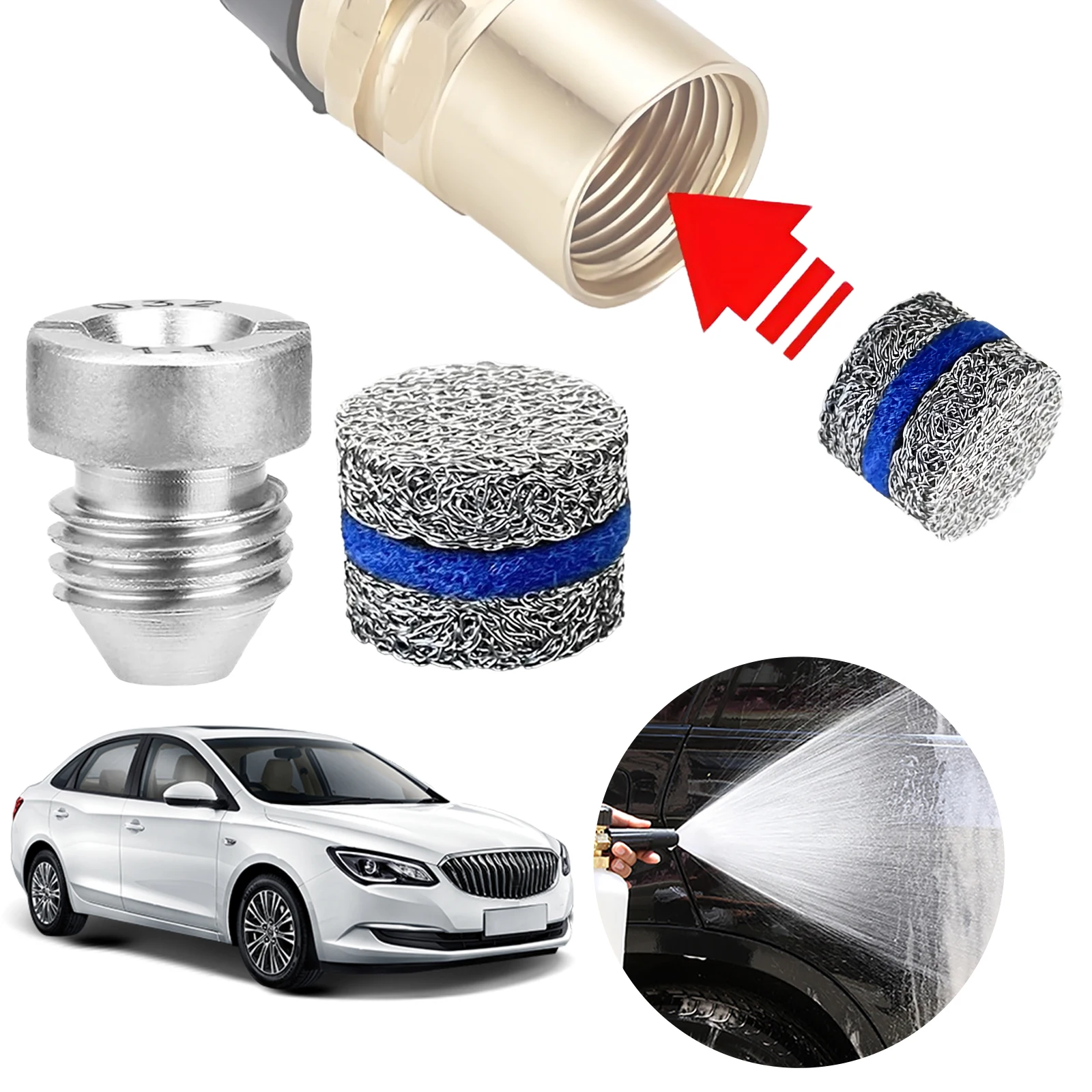 Ujung Nosel Universal Foam Cannon dan Pengganti Filter Jaring Pembuat Busa, Ujung Berulir dan Jaring Pembuat Busa untuk Foam Cannon