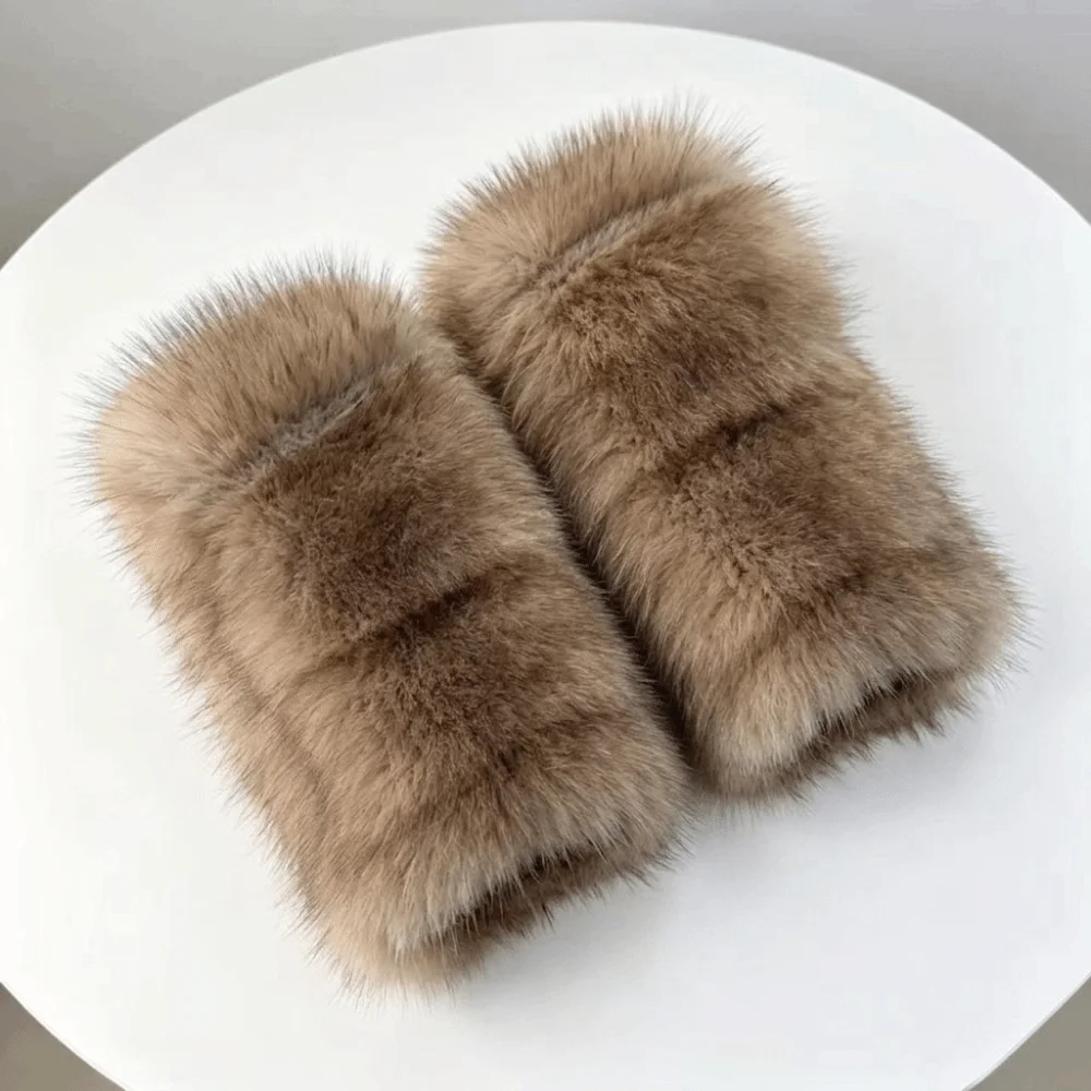 Fashion Faux Fox Fur Cross Scarf Double-sided Solid Neck Warmer Thick Warm Soft Texture Neck Muffler Women Girl