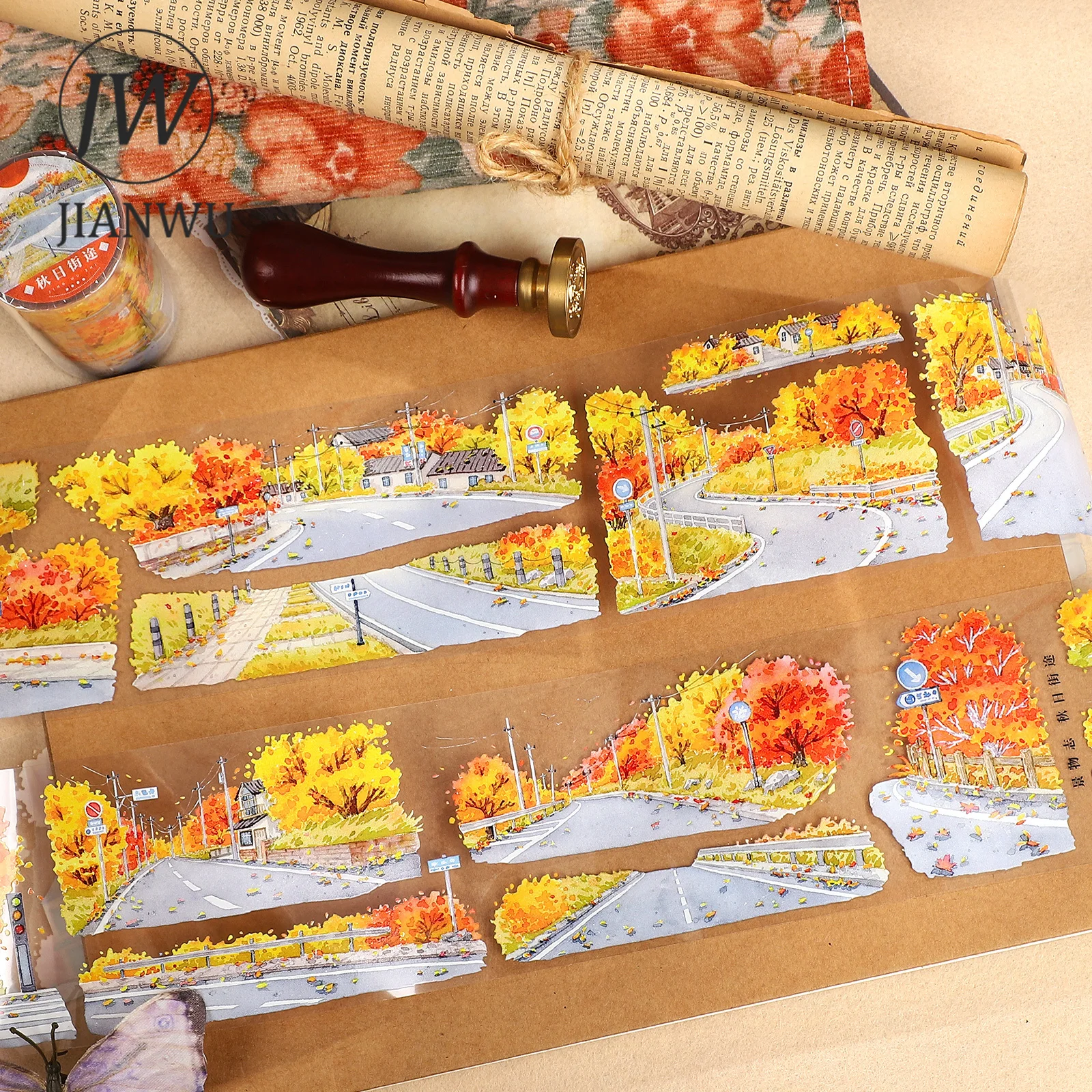 JIANWU 70mm*5m Vintage Autumn Street Tree Road Landscape Material Collage Scrapbook PET Tape Creative DIY Journal Stationery