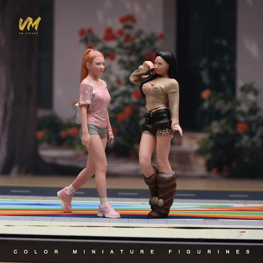 Facial Painted 1/64 1/43 1/24 1/18 Scale Fashion Backpack Lady Standing Female Scene Figure Model Dolls For Vehicles Cars Toys