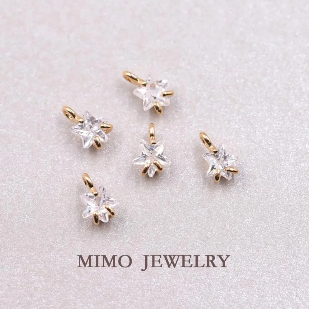 Mini Single Star Zircon Metal Charms Pendant Supplies DIY Hand Brass Gold Plated Accessories 7.2X5.1mm