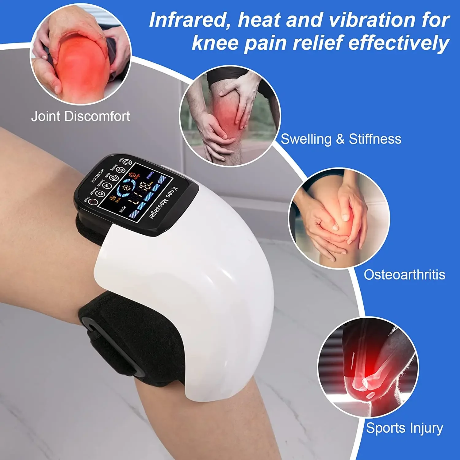 2024  Air Compression Knee Massager with Heat Knee Massage Machine Muscle Pain Relief with 2 Modes and 3 intensity