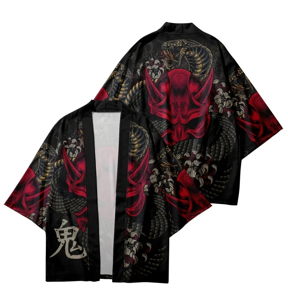 Snake Demon Pattern Coat Japanese Kimono Cardigan Shirt Women Haori Yukata Cosplay Men Traditional Clothing