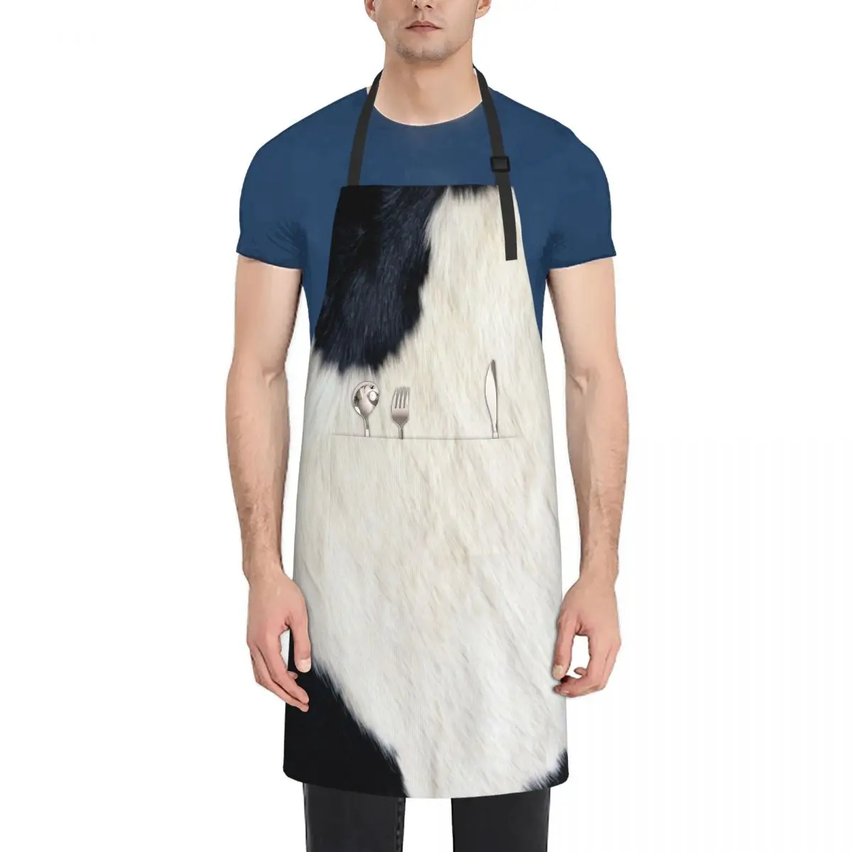 

Faux Cowhide Black and white Apron chefs kitchen and home carpenter Waiter Uniforms Apron