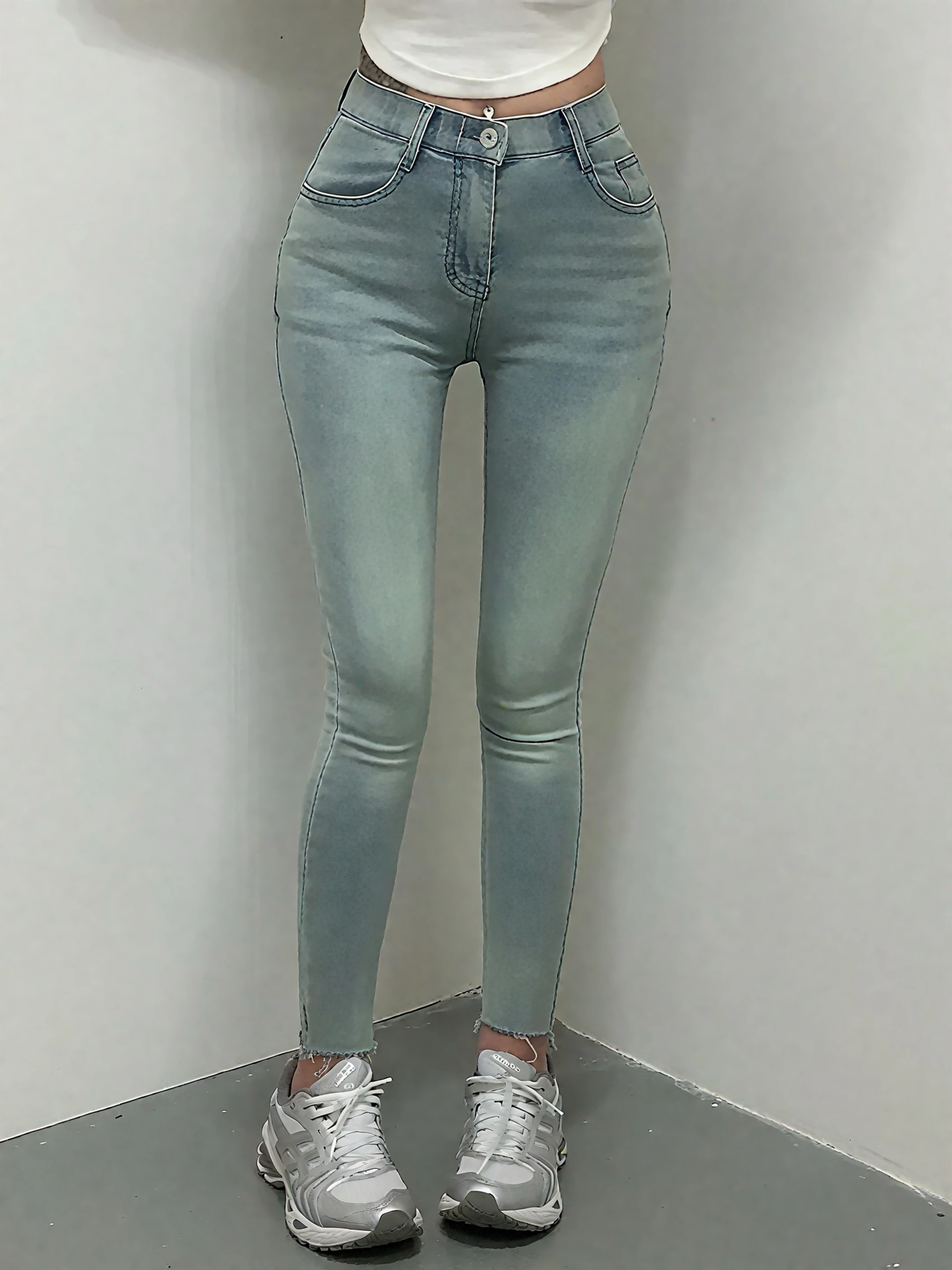 

plus Size Fce Lined Slim Fit Jeans High Waist mid Stretch Korean Sle Women's Bootcut Denim Pants Multicolor Vintage