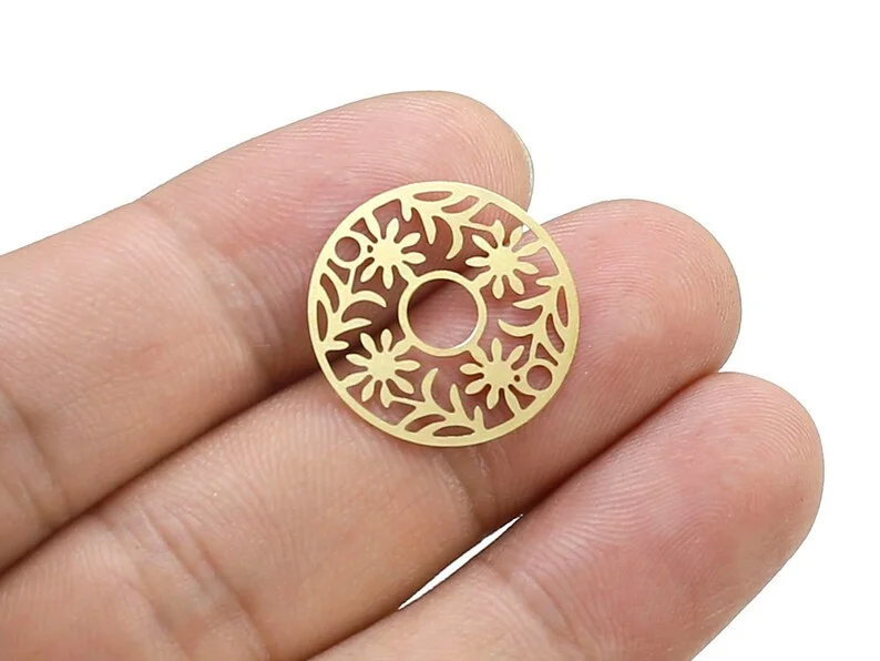 

20pcs Round Earring Charms, Sun Flower Brass Connector, 20x0.3mm, Necklace Pendant, Jewelry Making R2412