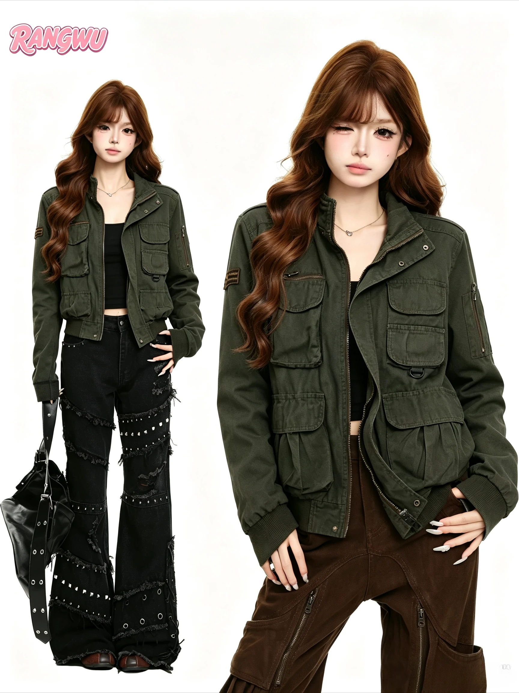 Women 2026 American Vintage Safari Jacket Army Green Camouflage Long Sleeve Slim Retro Elegant Outdoor Outerwear Tops Coats