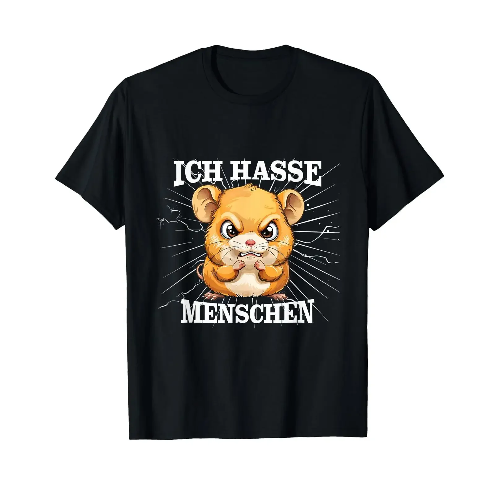 Funny Hamster Meme Based T Shirt with German Text quot Ich hasse Menschen Language black vintage Washed graphic Slightly Casual