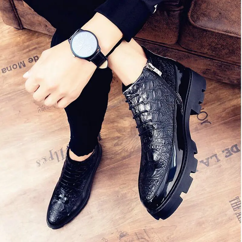 Male patent leather Moccasins shoes High top italian formal dress brogue oxford wedding Business shoes boots 2021