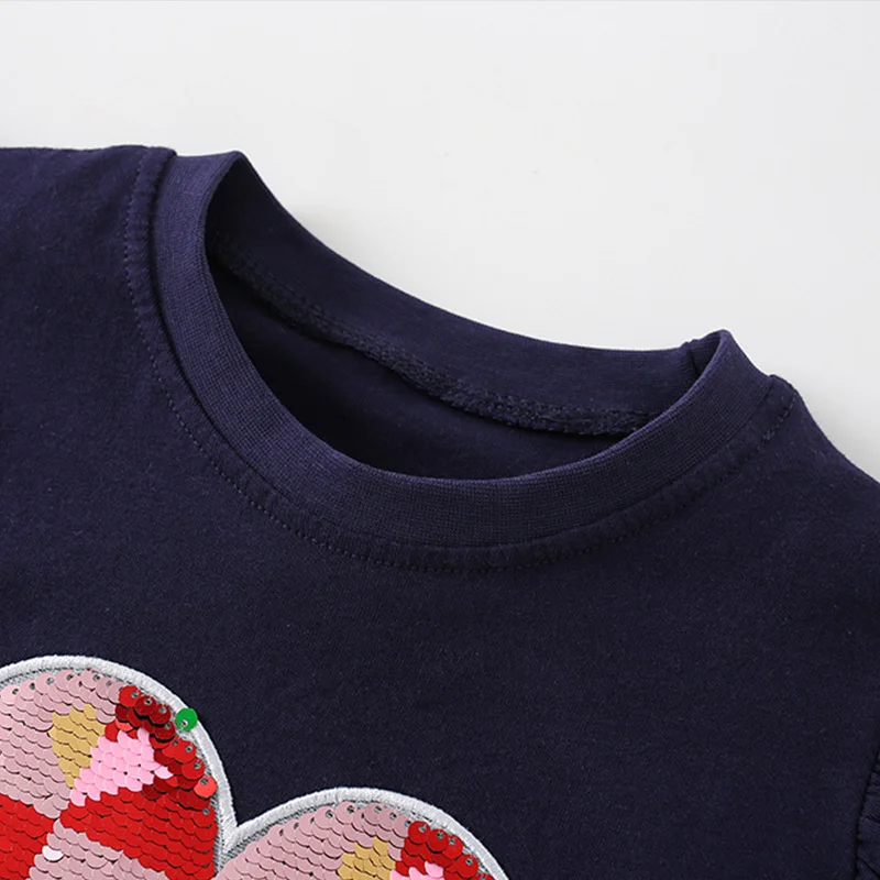 Jumping Meters 2-7T Hearts Beading Girls Tops Hot Selling Cotton Summer Girls Tshirts Baby Clothes Children's Tees Costume