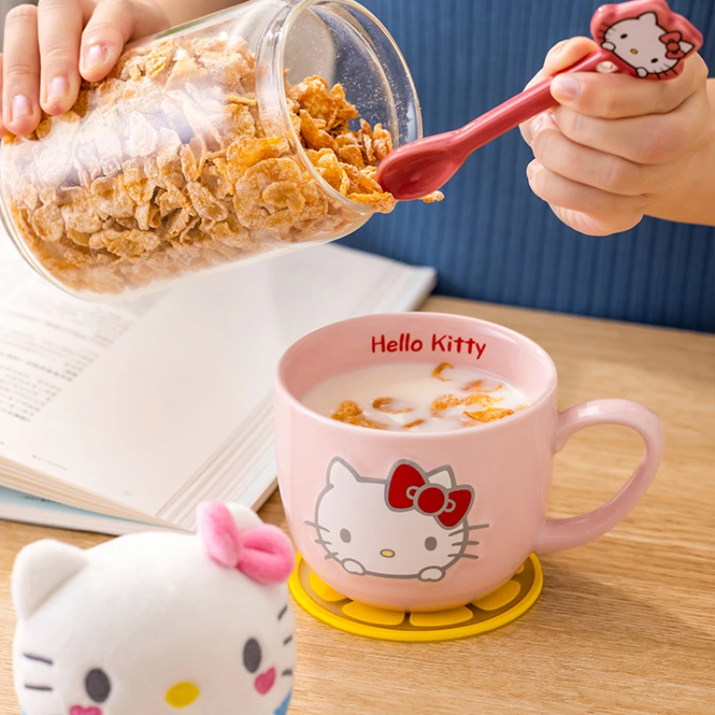 산리오 헬로키티 대용량 아침식사 컵 세라믹 릴리프 머그 쿠로미 시나모롤 마이멜로디 가정용 물 우유 주전자