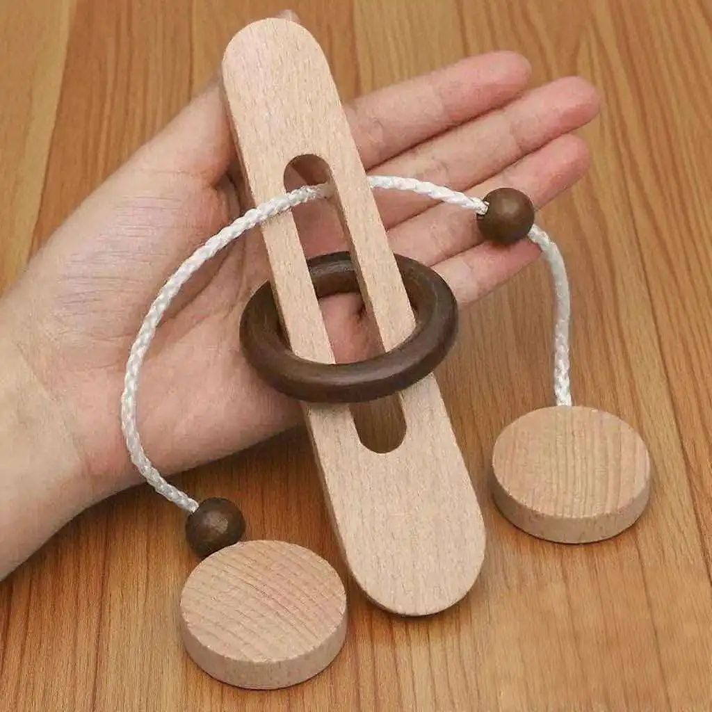 Classic Rope Ring Puzzles String Solution Central Wooden Brain Teaser Toys For Kids Adults Problem Solving Fun Challenge