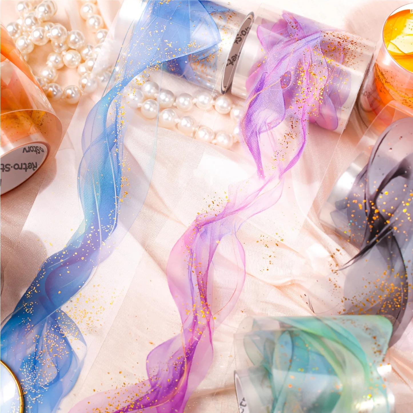 3 rouleaux de ruban PET, série Golden Swirl, artisanat décoratif DIY pour journaux, ordinateurs portables, bouteilles d'eau, coques de téléphone, cartes de vacances