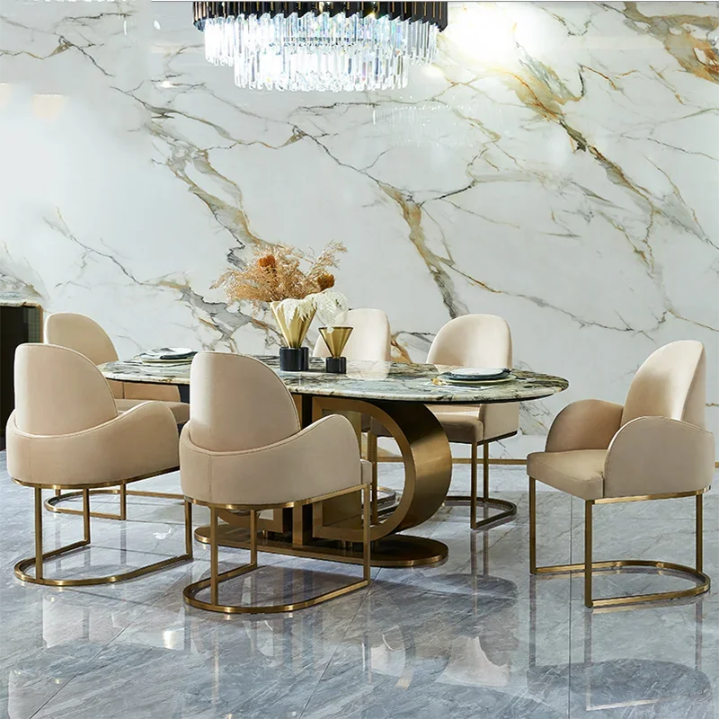 Italian luxury marble table and chair luxury villa dining table Stainless steel dining table