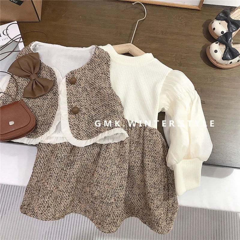 

Girls' Dress Spring and Autumn New Children's Autumn Outfit Set Girl's Autumn Vest Princess Dress