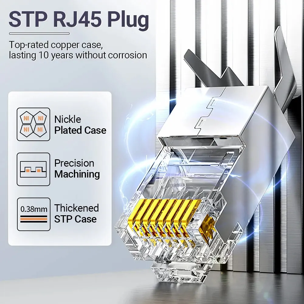 AMPCOM CAT7 RJ45 Connector Pass Through CAT6A RJ 45 Ethernet Plug for CAT 7 Solid Or Stranded Network Cable with 1.5mm Load Bar