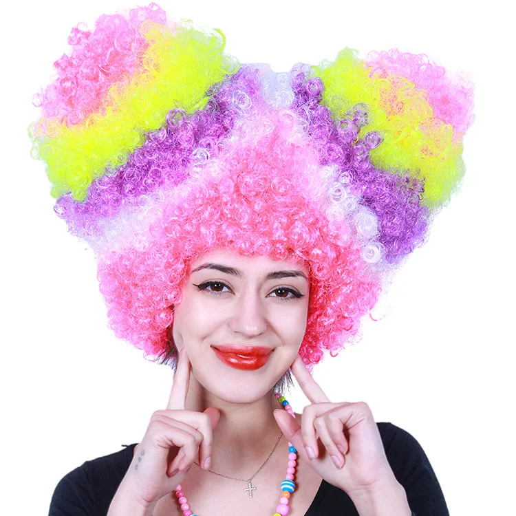 Synthetic Colorful Afro Wig Carnival Fun Fancy Party Costume Wigs for Cosplay Christmas Halloween Festival Sports Fans Show