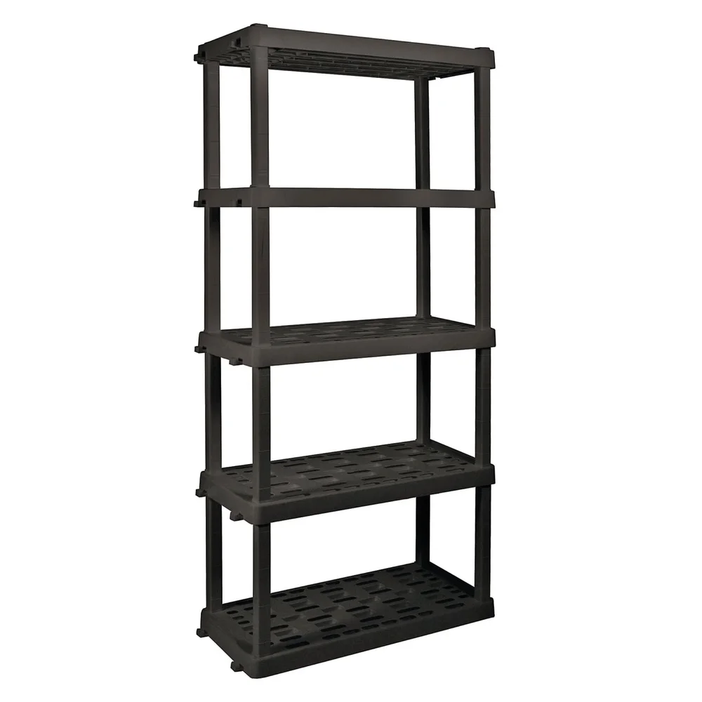 5-Tier Heavy Duty Plastic Shelving Unit Tool-Free Assembly Garage Storage Rack 750 lb Total Capacity Interlocking Design