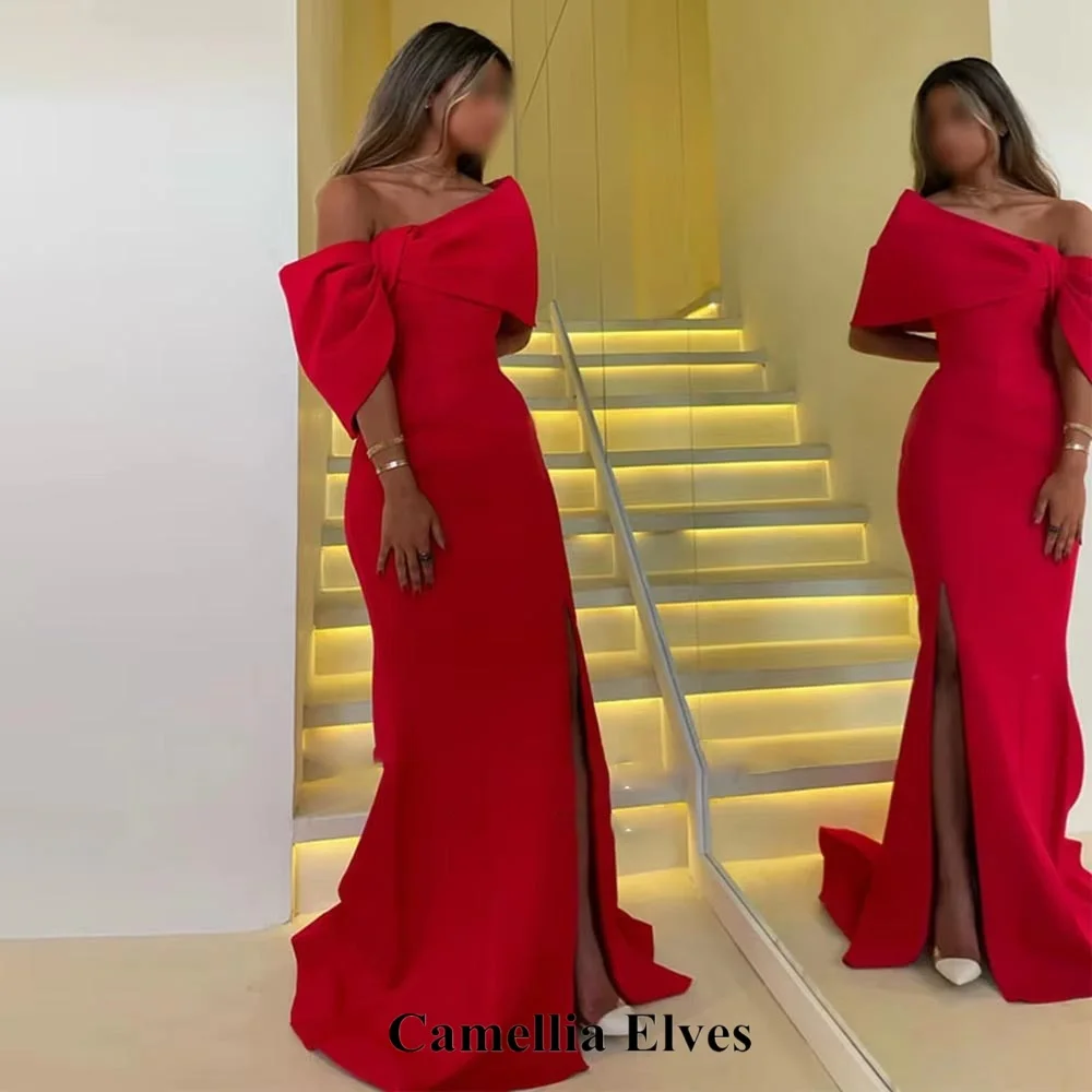 فستان سهرة حورية البحر رائع مخصص برقبة قارب ساحر قبالة الكتف للحفلات الراقصة فستان حفلة موسيقية بفتحة عالية فستان حفلة الليلية